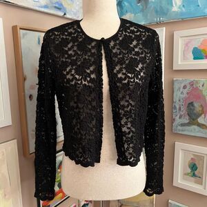 Robbie Bee Black Lace Cropped Cardigan Sheer Floral 90s Coquette Whimsygoth